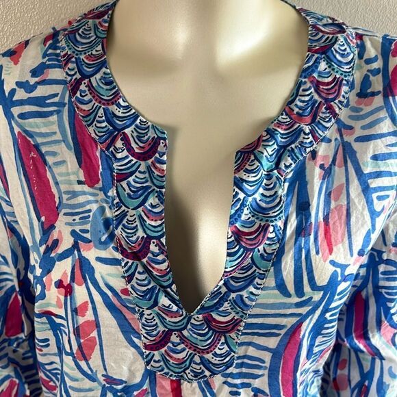 Lilly Pulitzer Amelia Tunic shirt top size small Red Right Return White blue - Picture 3 of 9